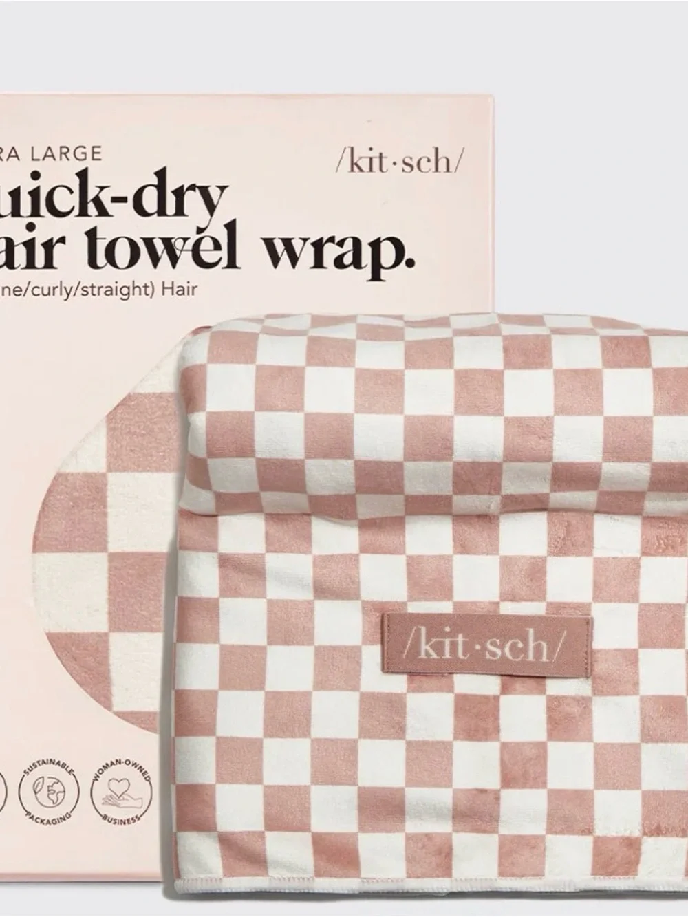 Kitsch Pink and White Check XL Twist Hair Towel
